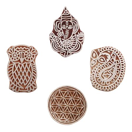 Set of 4 Piece New Mix Wooden Printing Blocks